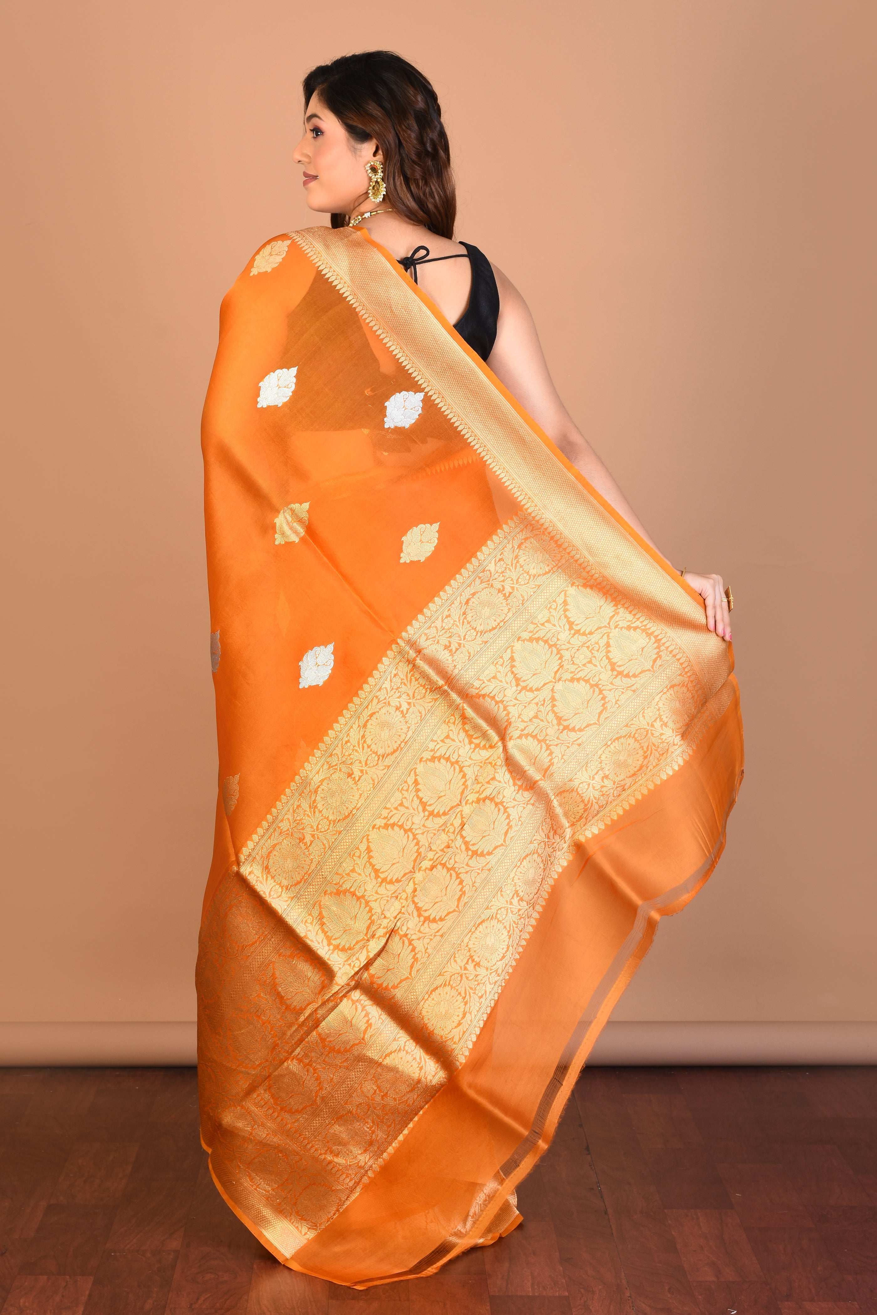 Orange Pure Tissue Saree with Blouse Piece - Keya Seth Exclusive