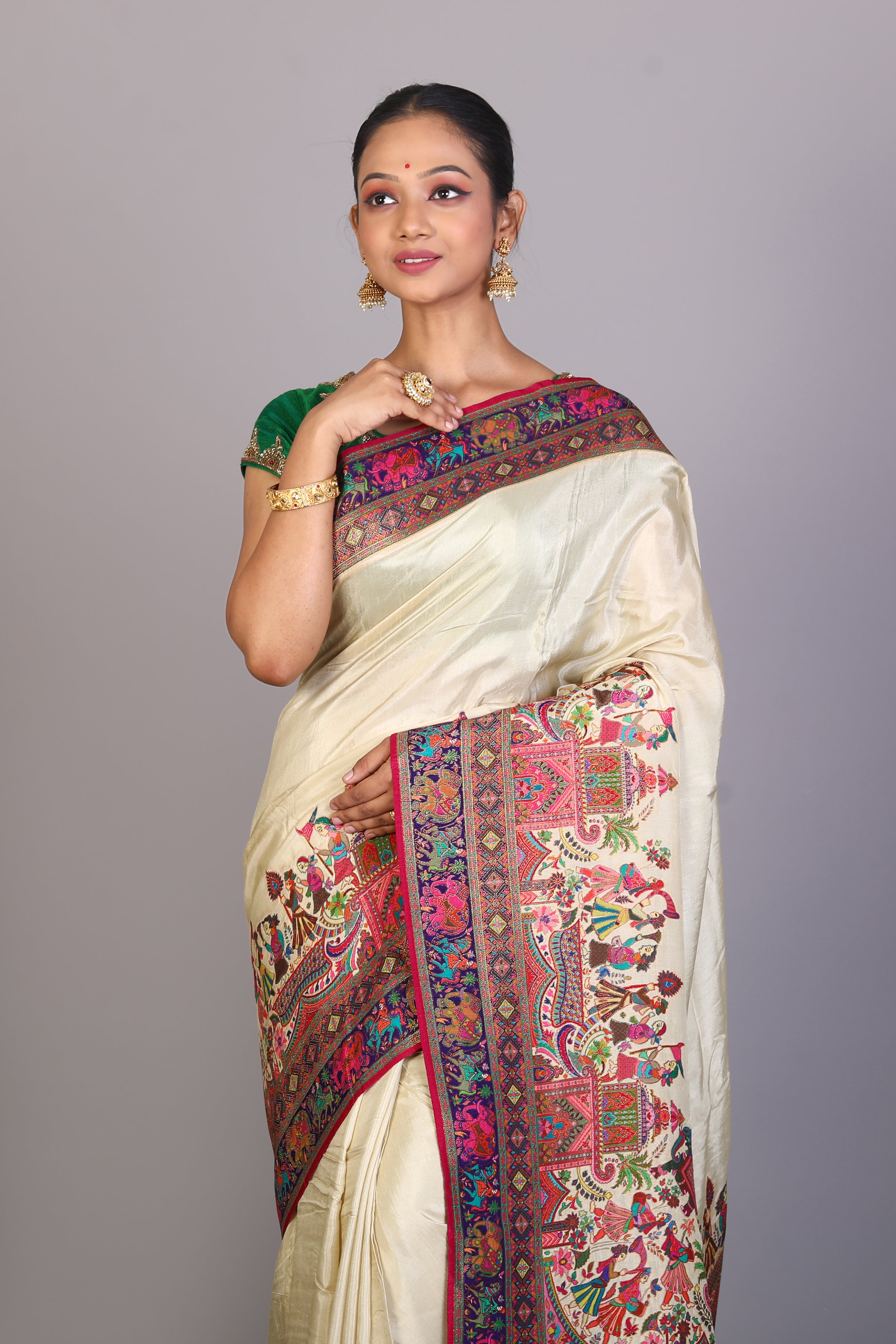 Beige Crepe Silk Saree - Keya Seth Exclusive