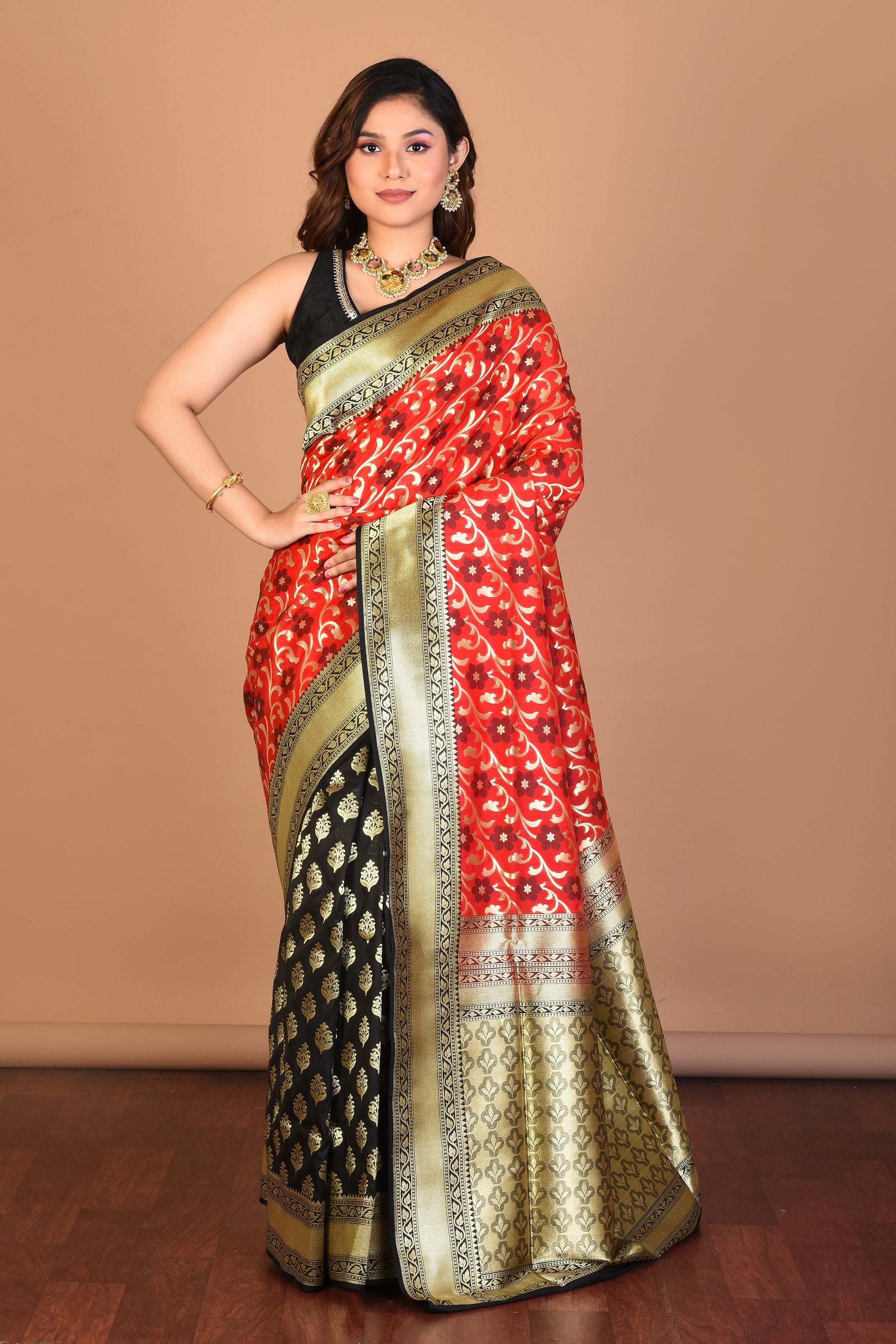 Red Half and Half Uppada Silk Saree with Blouse Piece - Keya Seth Exclusive