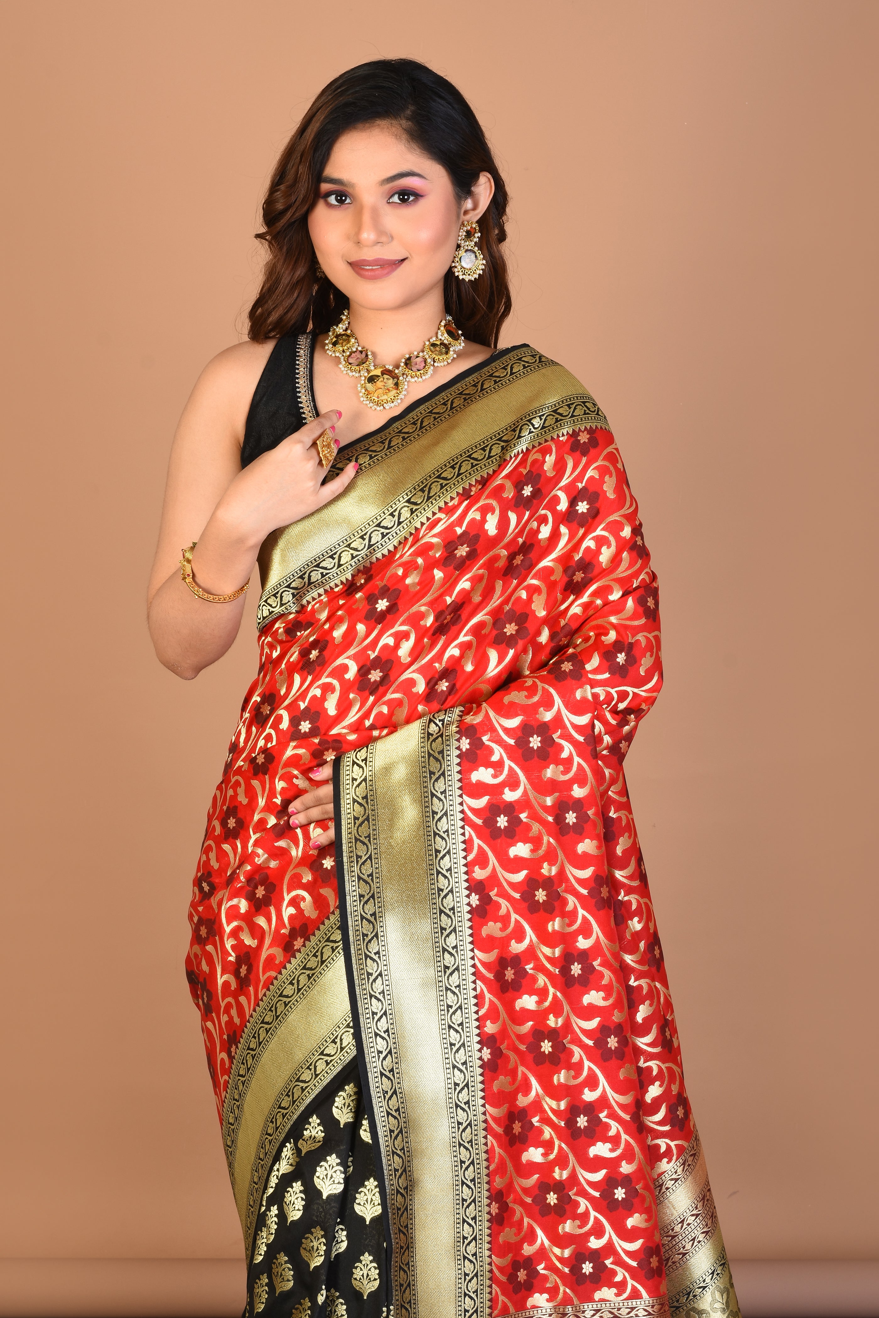 Red Half and Half Uppada Silk Saree with Blouse Piece - Keya Seth Exclusive