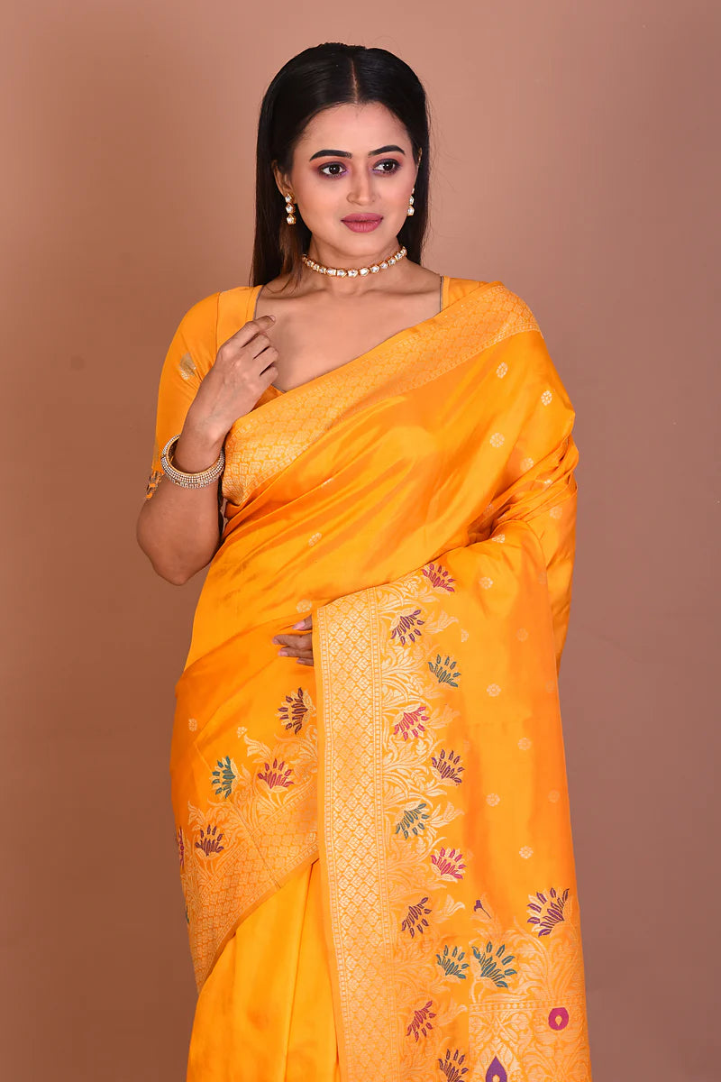 Yellow Pure Katan Silk Saree - Keya Seth Exclusive