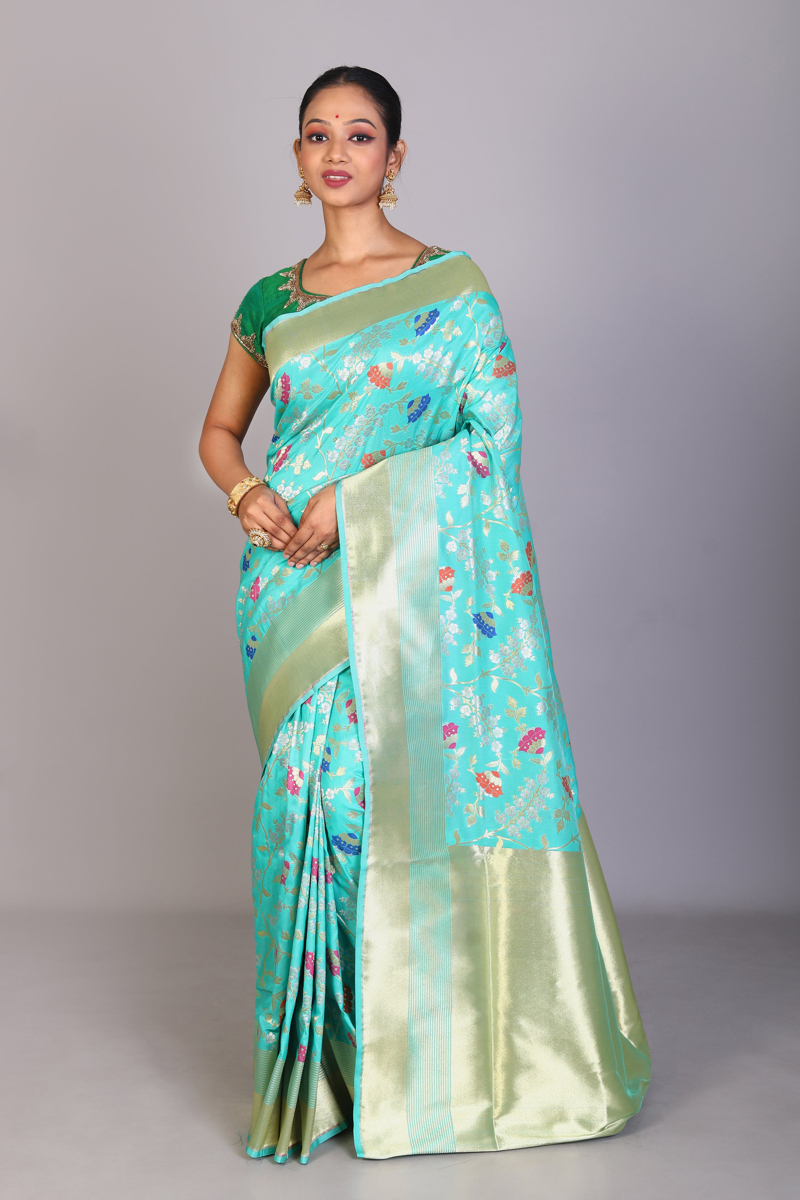 Sea Green Blended Organza Saree - Keya Seth Exclusive