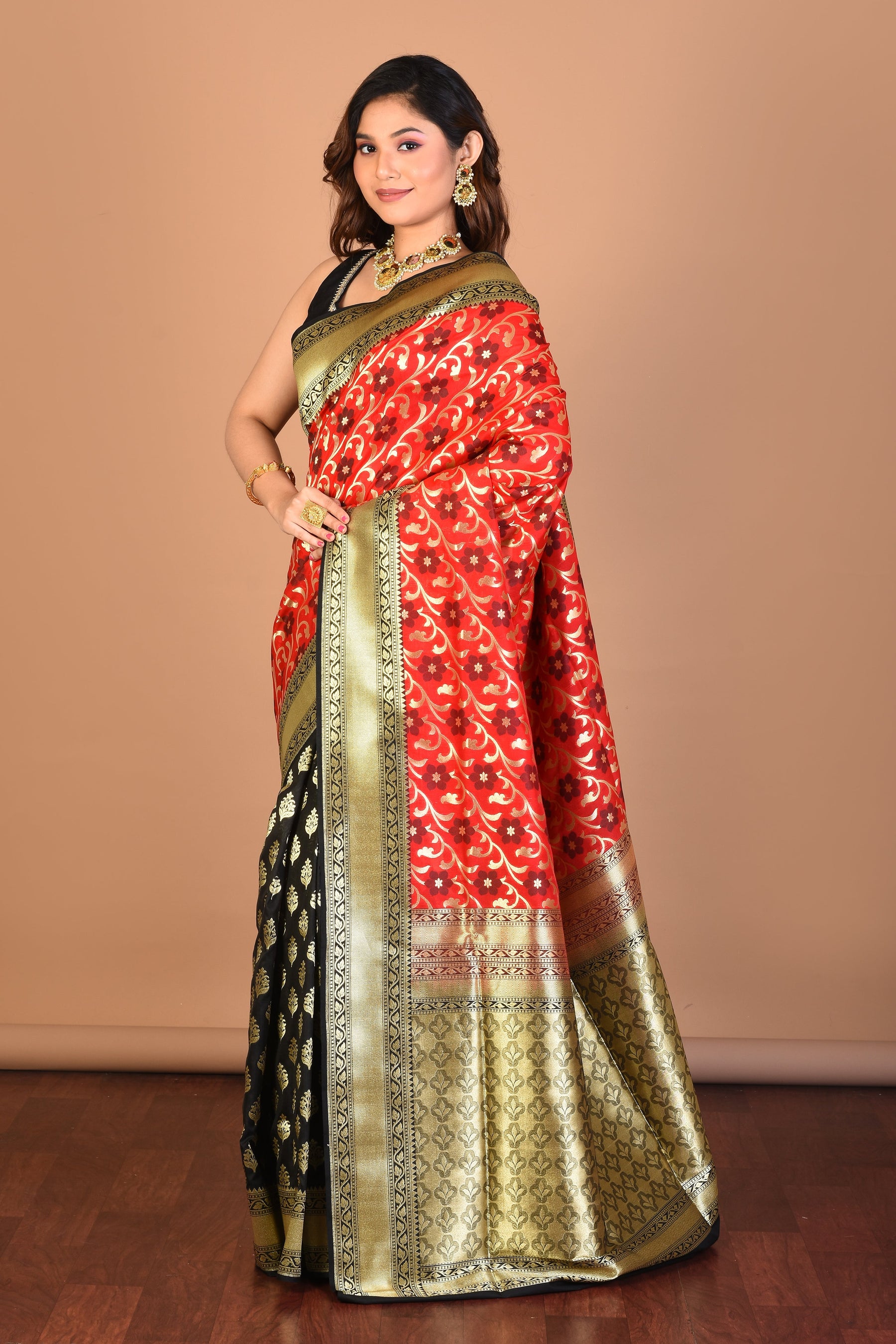 Red Half and Half Uppada Silk Saree with Blouse Piece - Keya Seth Exclusive