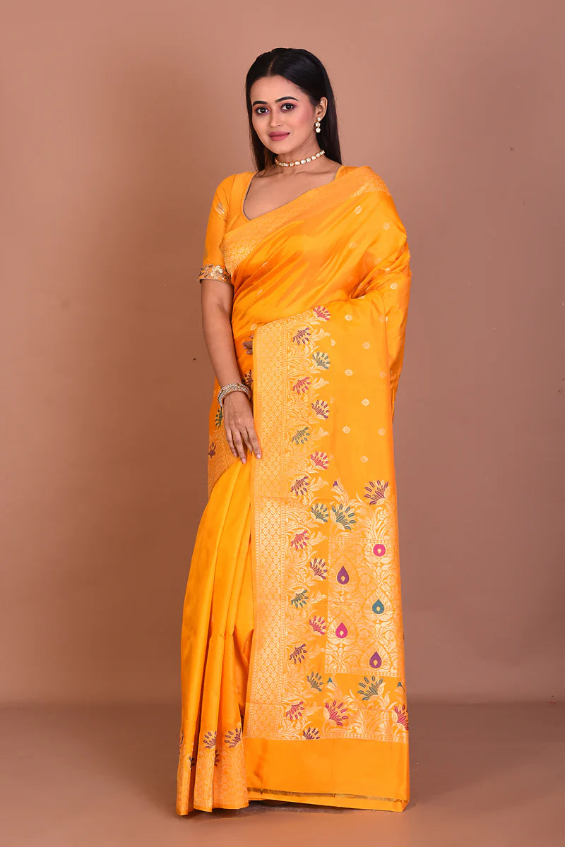 Yellow Pure Katan Silk Saree - Keya Seth Exclusive