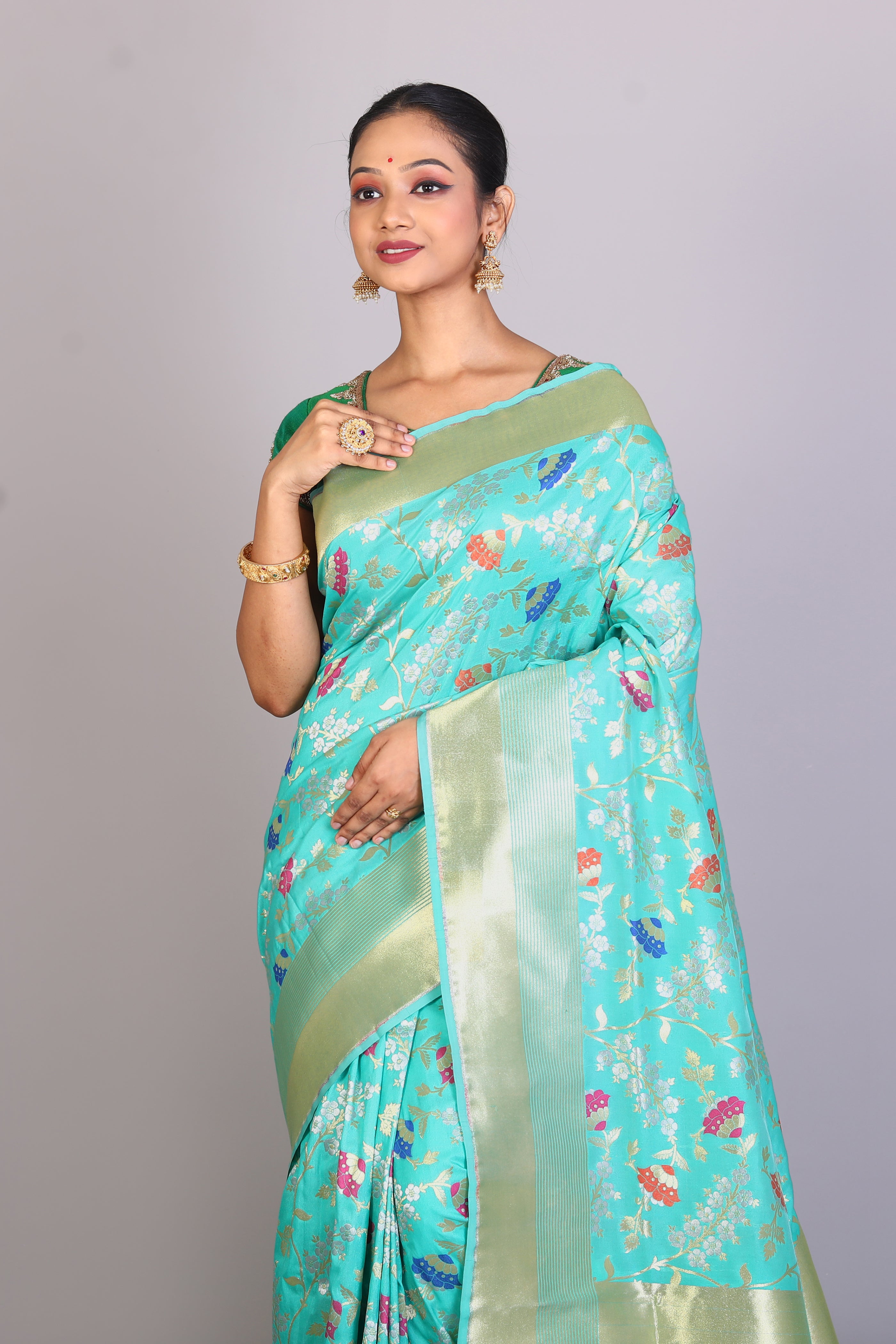Sea Green Blended Organza Saree - Keya Seth Exclusive
