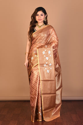 Cream Tissue Saree without Blouse Piece - Keya Seth Exclusive