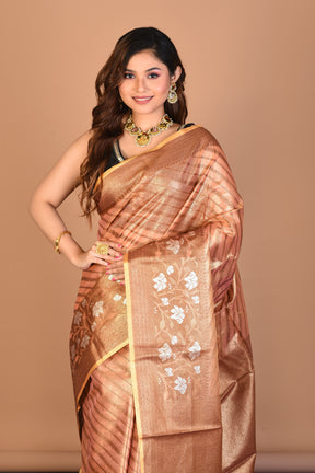 Cream Tissue Saree without Blouse Piece - Keya Seth Exclusive