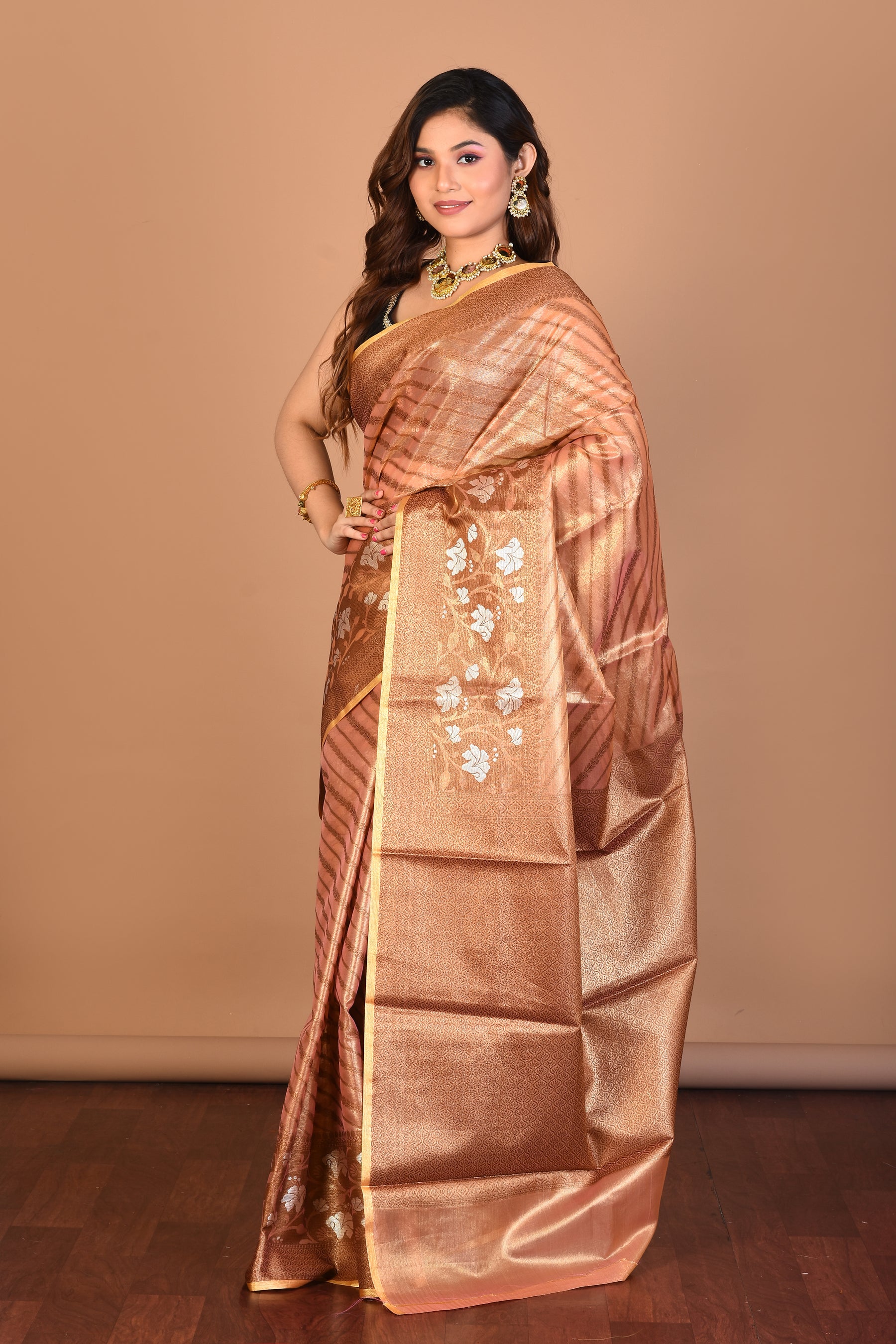 Cream Tissue Saree without Blouse Piece - Keya Seth Exclusive