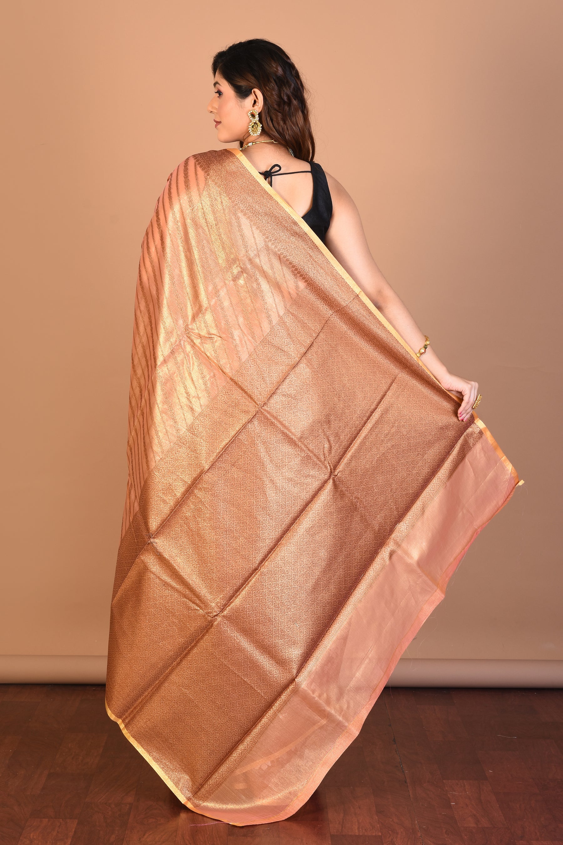 Cream Tissue Saree without Blouse Piece - Keya Seth Exclusive