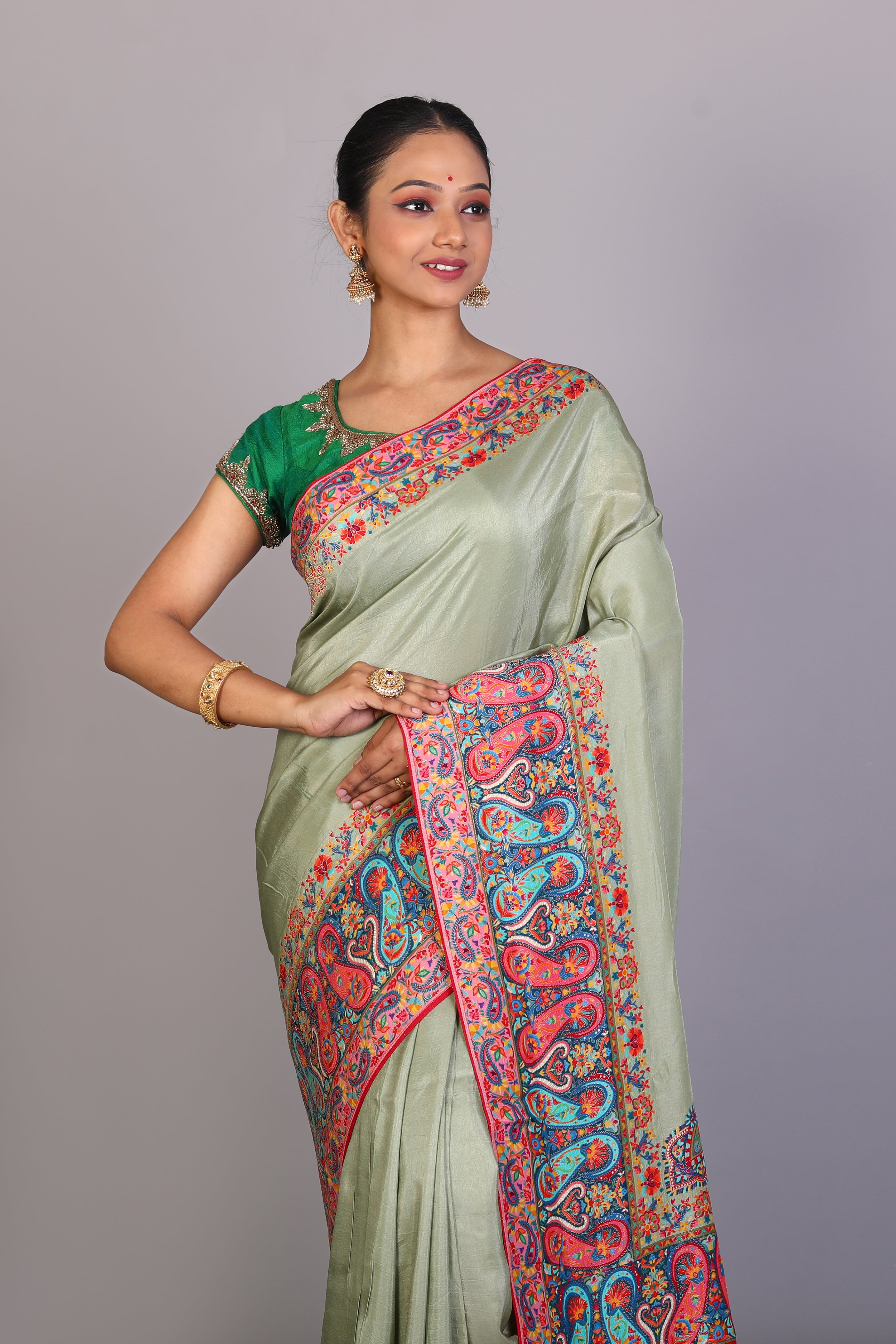 Pesta Green Blended Khaddi Saree - Keya Seth Exclusive