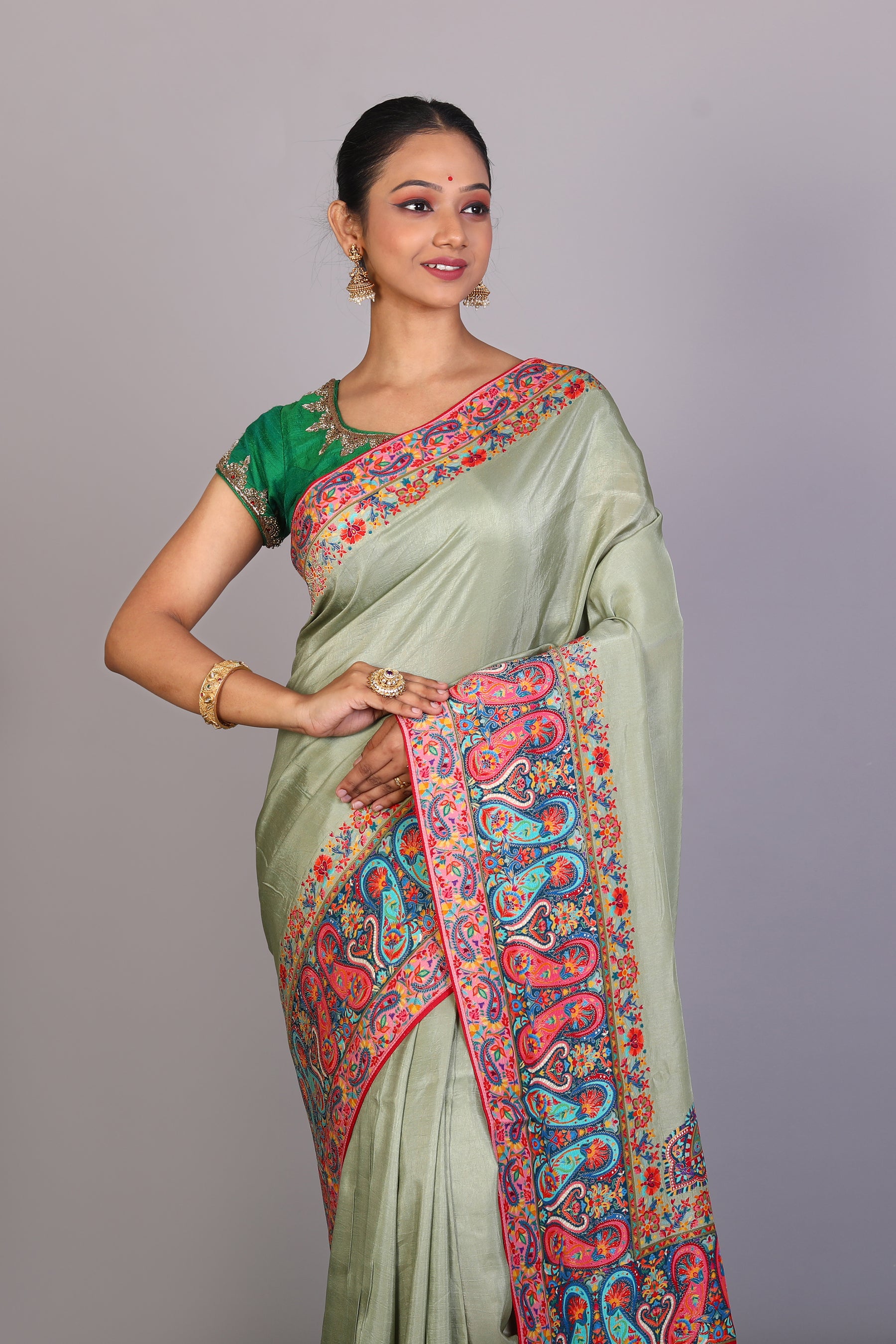 Pesta Green Blended Khaddi Saree - Keya Seth Exclusive