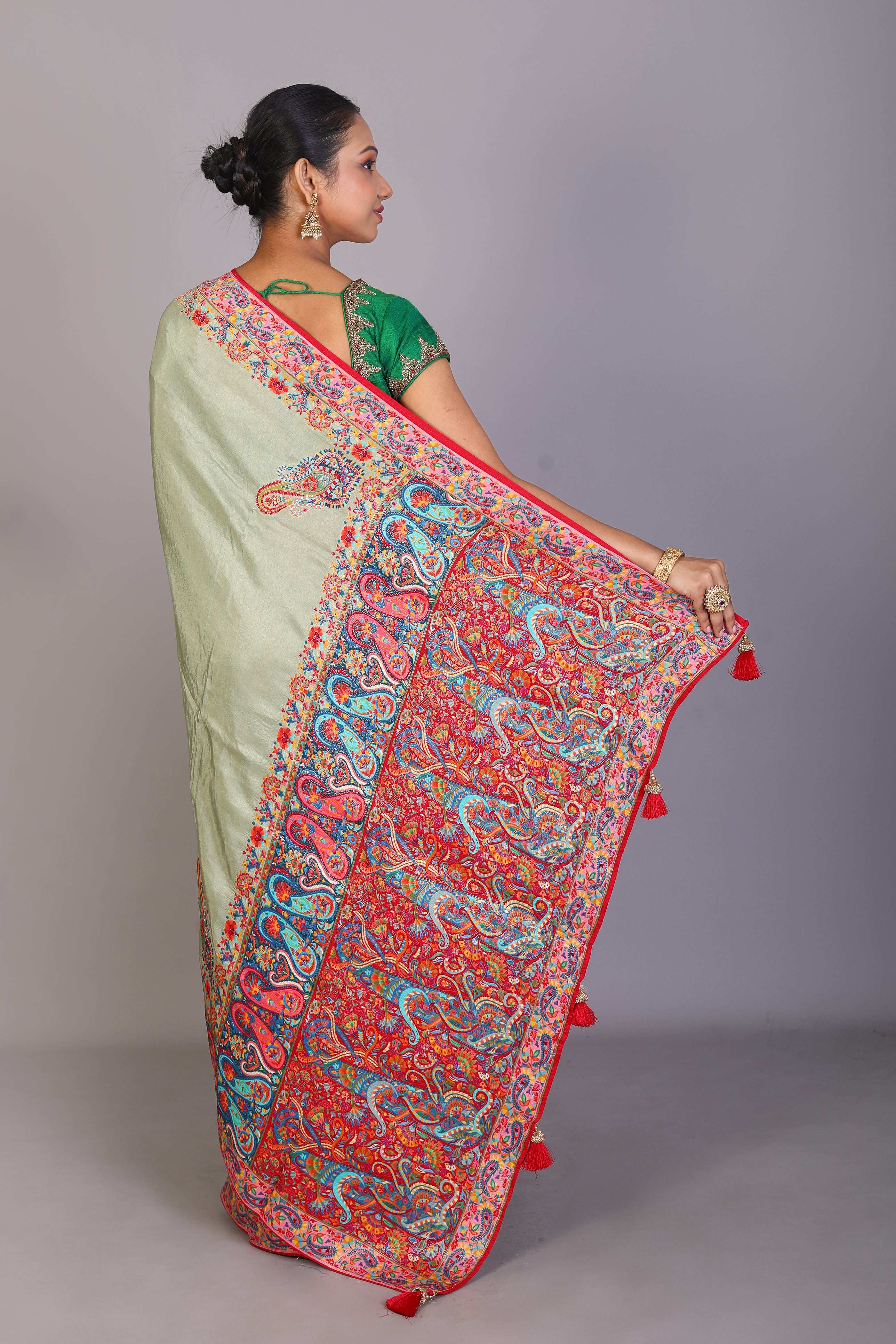 Pesta Green Blended Khaddi Saree - Keya Seth Exclusive
