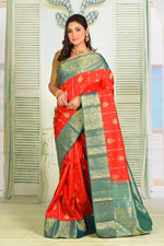 Load image into Gallery viewer, Bright Red Pure Kanjivaram Silk Saree - Keya Seth Exclusive