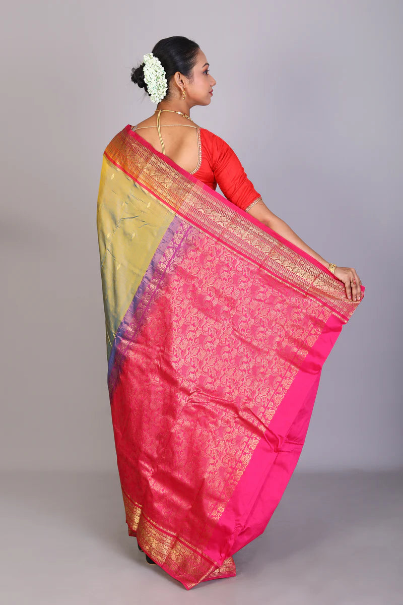 Dual Tone Olive Green Blended Kanjivaram Saree - Keya Seth Exclusive