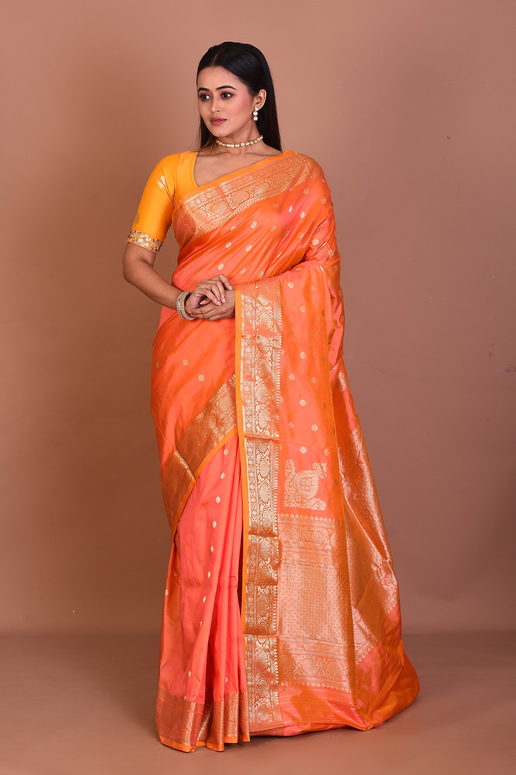 Peach Pure Katan Silk Saree - Keya Seth Exclusive