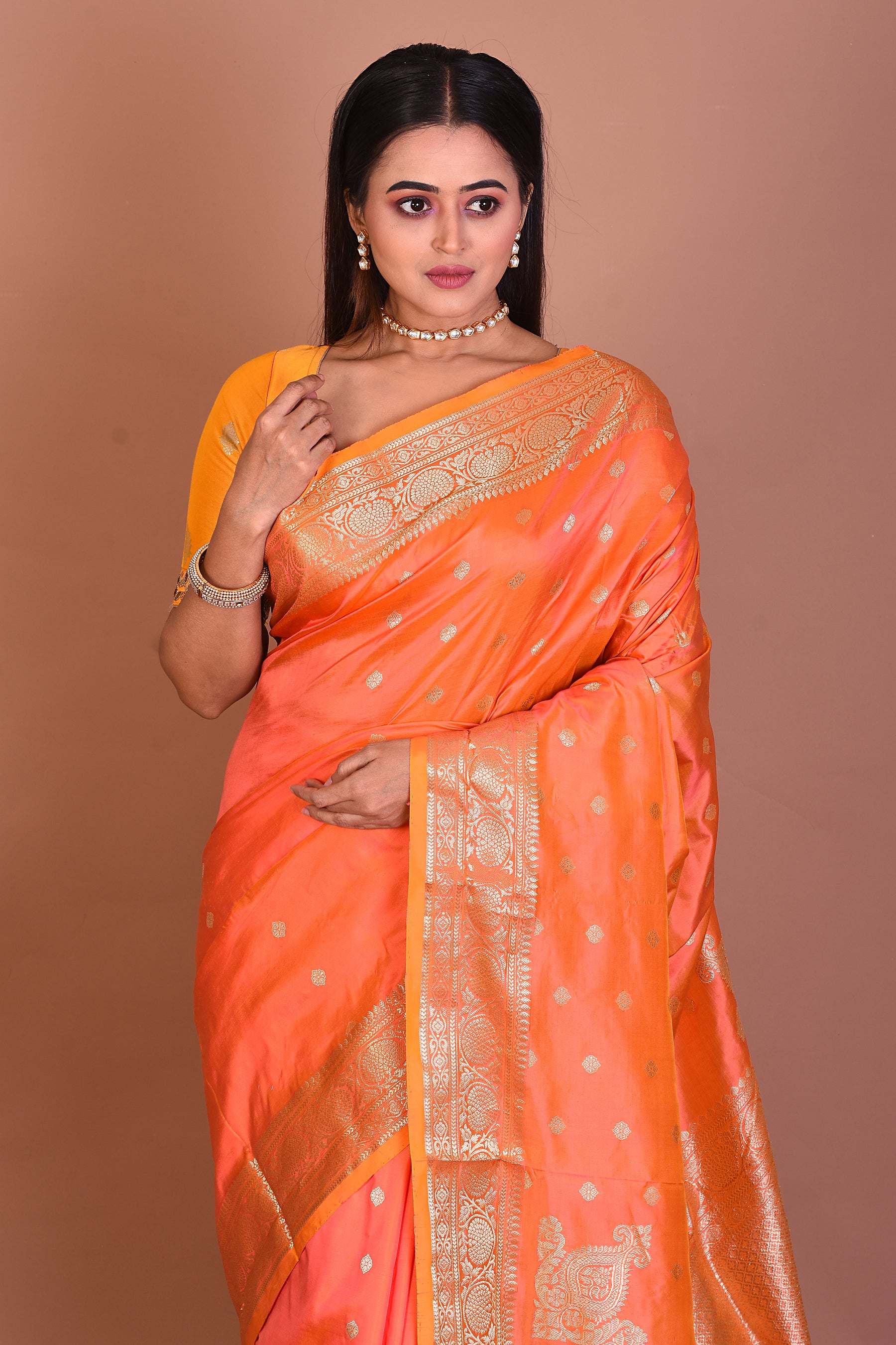Peach Pure Katan Silk Saree - Keya Seth Exclusive