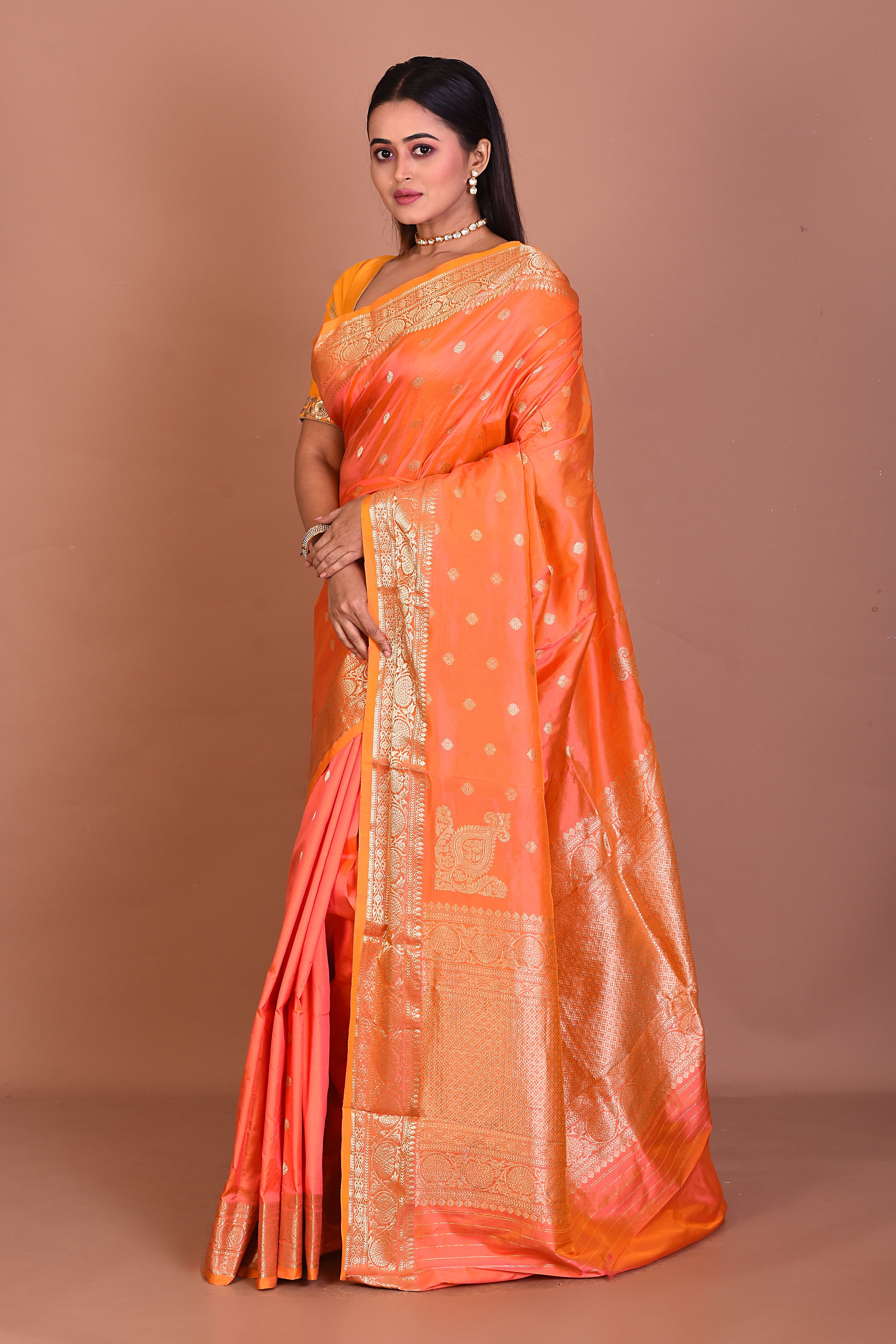 Peach Pure Katan Silk Saree - Keya Seth Exclusive
