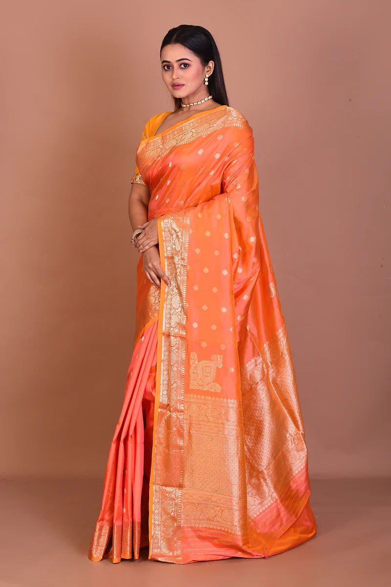 Peach Pure Katan Silk Saree - Keya Seth Exclusive