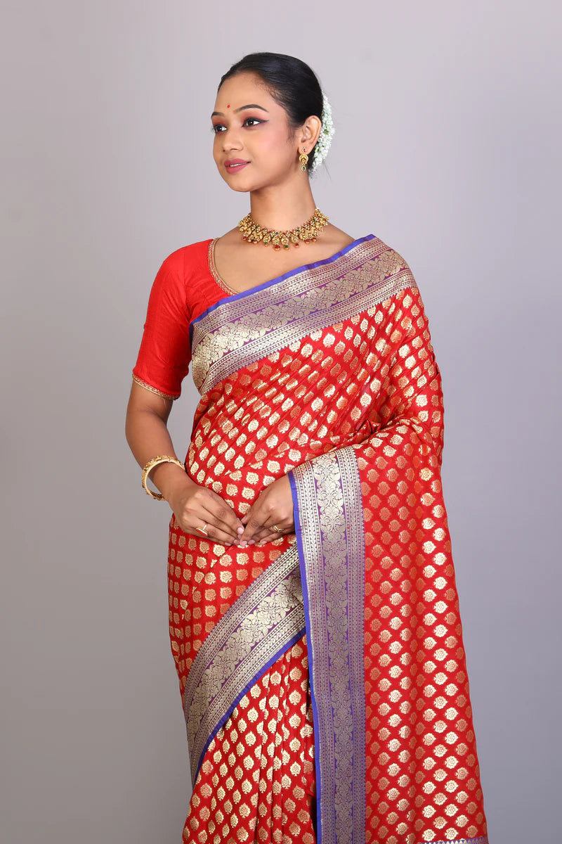 Red Blended Uppada Silk Saree - Keya Seth Exclusive
