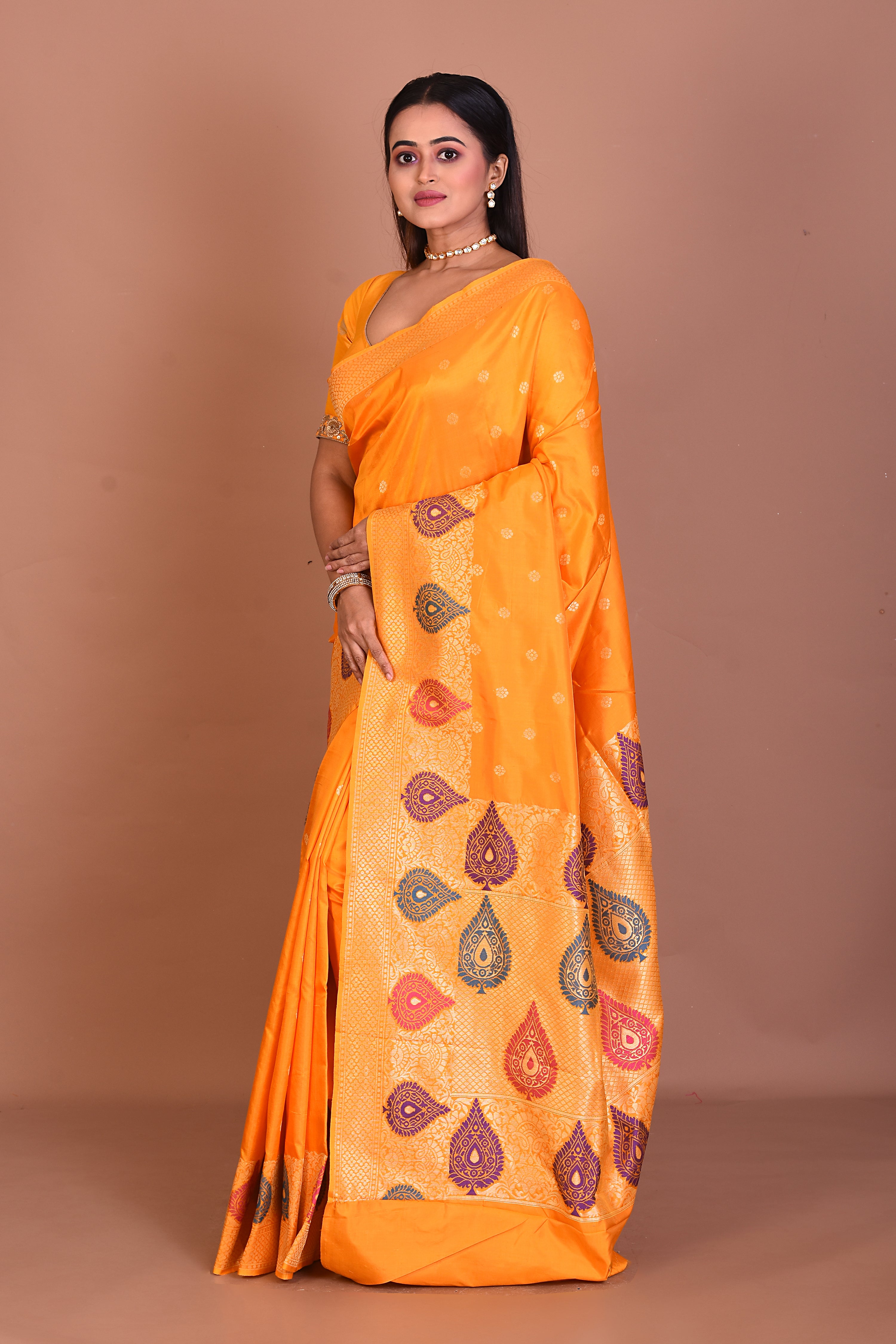 Yellow Pure Katan Silk Saree - Keya Seth Exclusive
