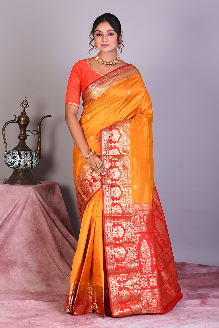 Yellow Pure Kanjivaram Saree with Red Borders - Keya Seth Exclusive