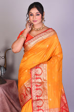 Load image into Gallery viewer, Yellow Pure Kanjivaram Saree with Red Borders - Keya Seth Exclusive
