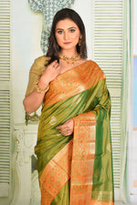 Load image into Gallery viewer, Green Pure Kanjivaram Silk Saree - Keya Seth Exclusive
