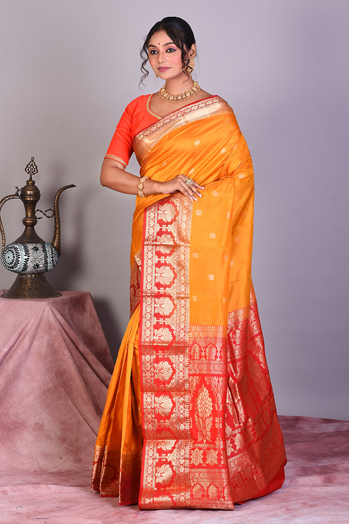 Yellow Pure Kanjivaram Saree with Red Borders - Keya Seth Exclusive