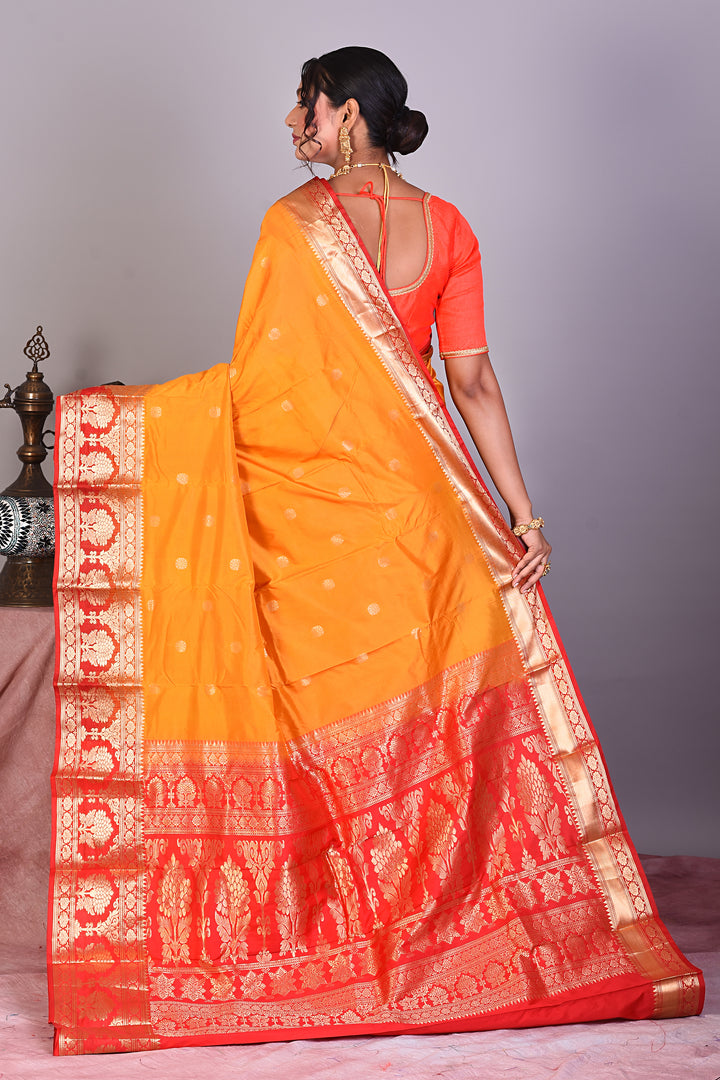 Yellow Pure Kanjivaram Saree with Red Borders - Keya Seth Exclusive