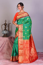 Load image into Gallery viewer, Green Dual Tone Pure Kanjivaram Saree with Red Borders - Keya Seth Exclusive
