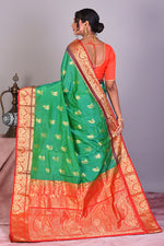 Load image into Gallery viewer, Green Dual Tone Pure Kanjivaram Saree with Red Borders - Keya Seth Exclusive
