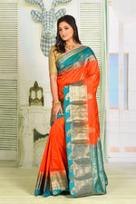Load image into Gallery viewer, Bright Orange Pure Kanjivaram Silk Saree - Keya Seth Exclusive