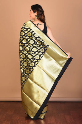 Black Blended Uppada Silk Saree with Blouse Piece - Keya Seth Exclusive