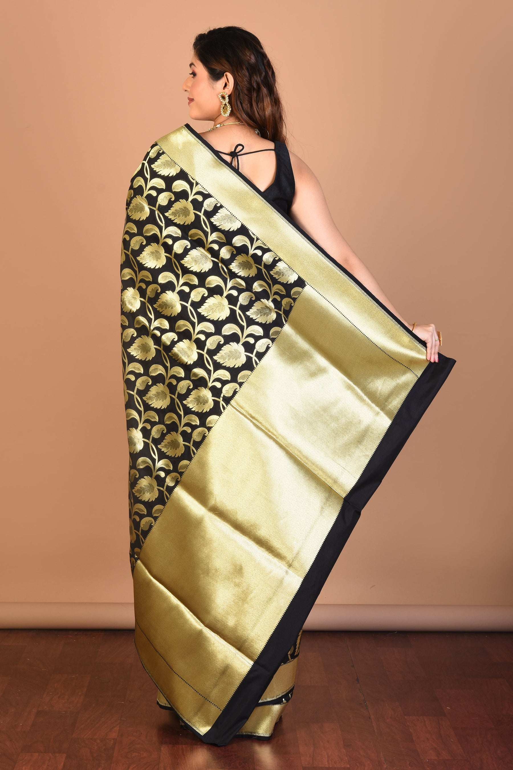 Black Blended Uppada Silk Saree with Blouse Piece - Keya Seth Exclusive