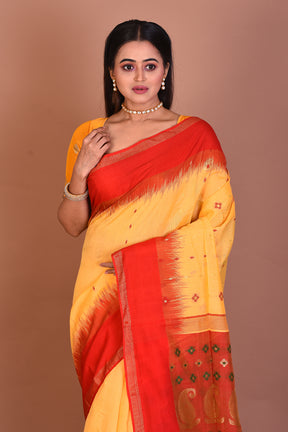 Red and Yellow Blended Handloom Saree - Keya Seth Exclusive