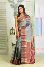 Load image into Gallery viewer, Slate Grey Pure Kanjivaram Silk Saree - Keya Seth Exclusive