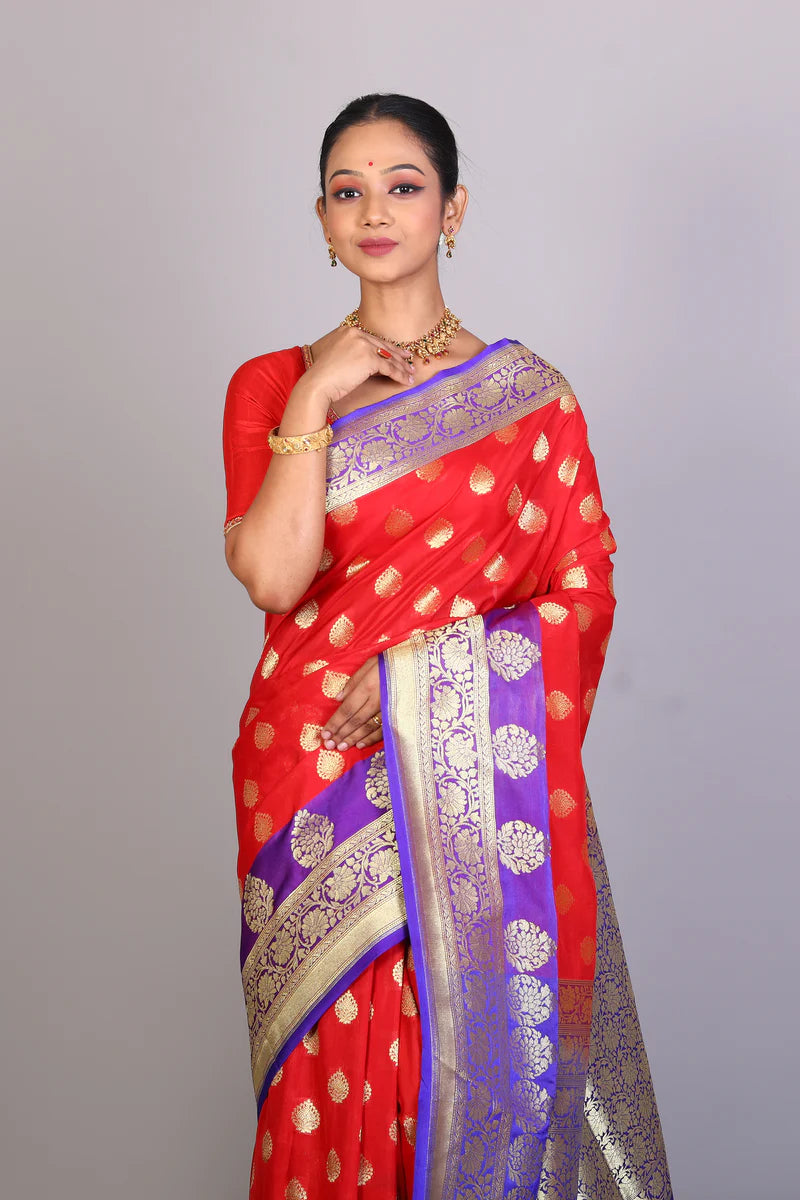 Red Blended Uppada Saree - Keya Seth Exclusive