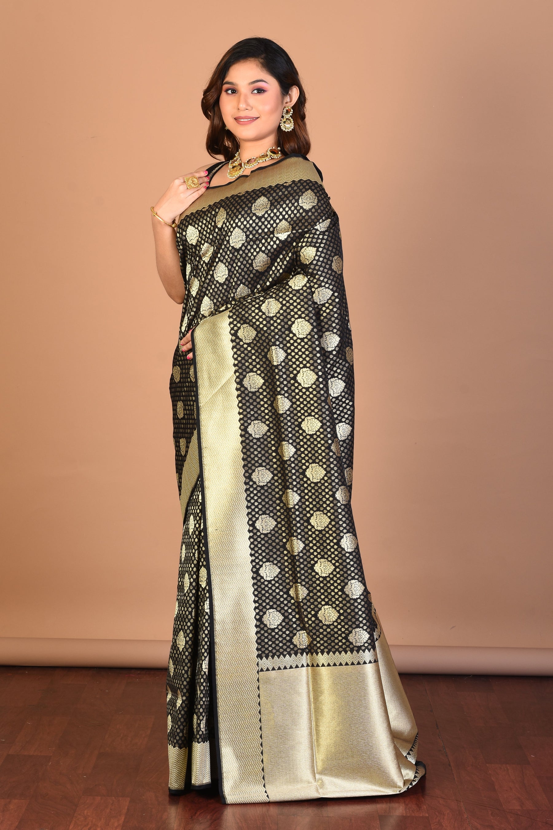 Black Blended Uppada Silk Saree with Blouse Piece - Keya Seth Exclusive