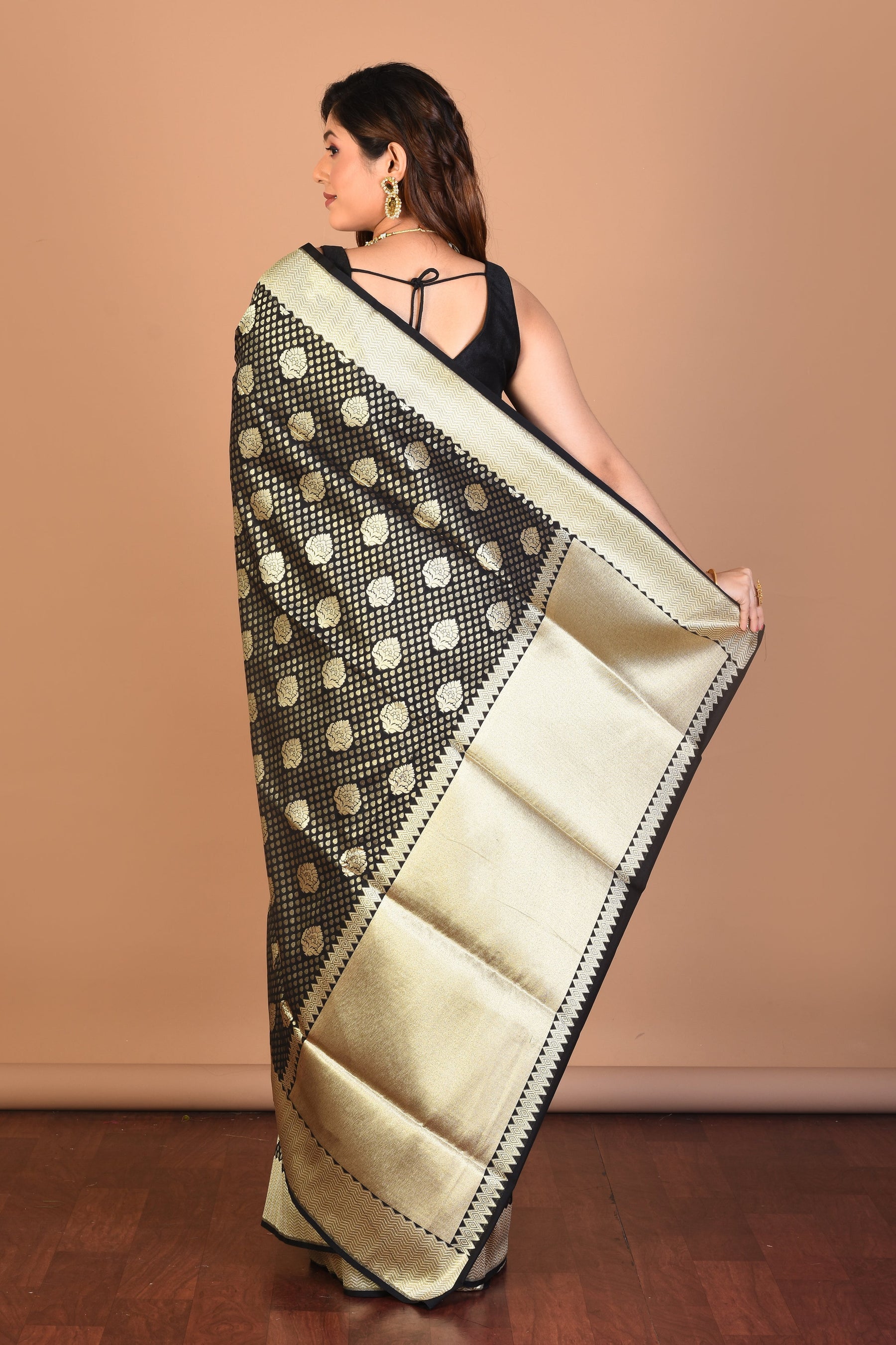 Black Blended Uppada Silk Saree with Blouse Piece - Keya Seth Exclusive