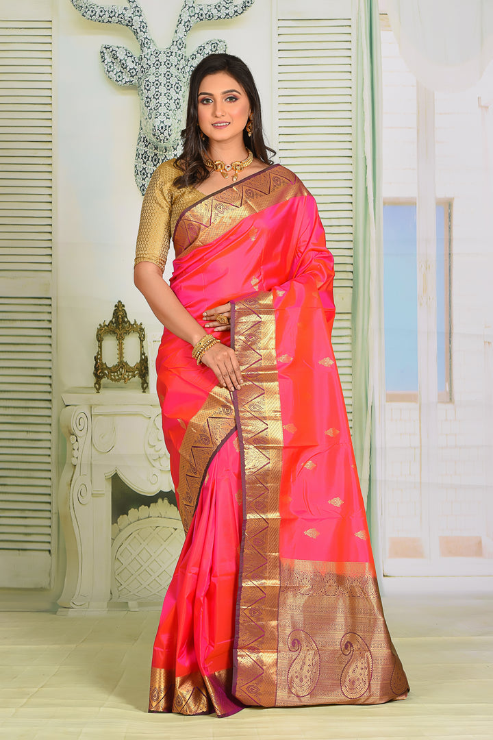 Dual Tone Pink Pure Kanjivaram Silk Saree - Keya Seth Exclusive
