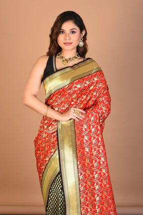 Red and Black Blended Uppada Silk Saree with Blouse Piece - Keya Seth Exclusive