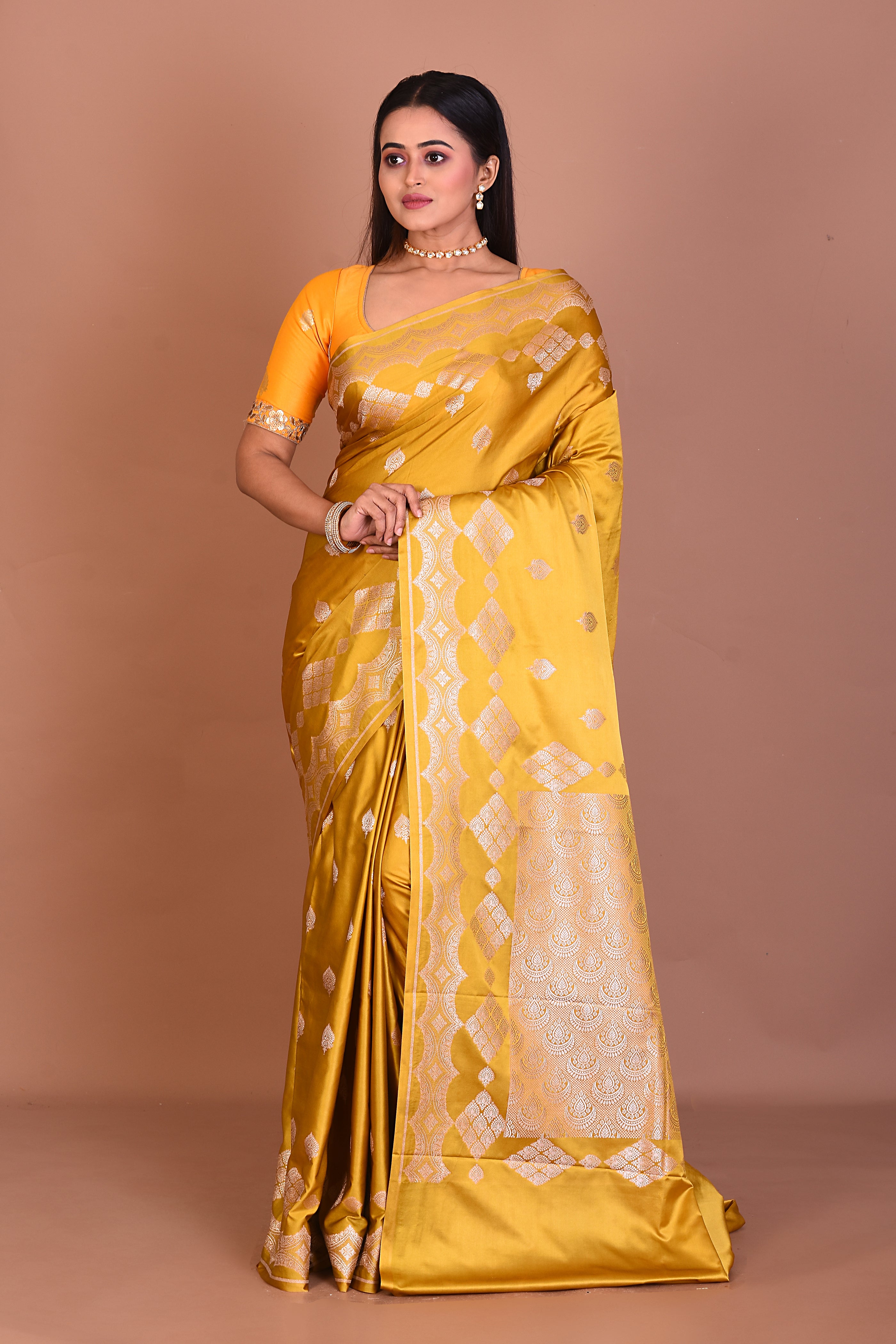 Yellow Blended Mashru Silk Saree - Keya Seth Exclusive