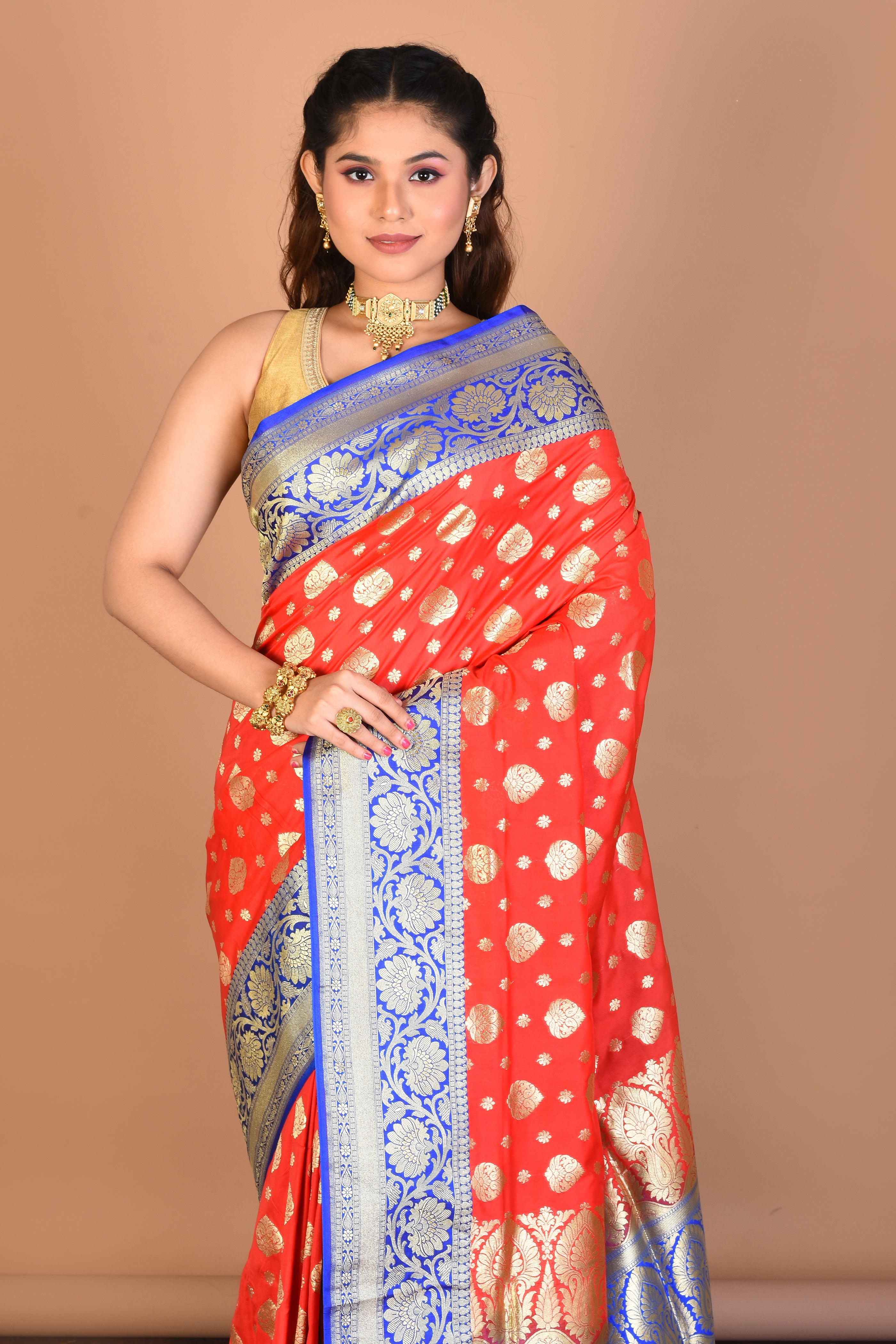 Red Blended Uppada Silk Saree with Blouse Piece - Keya Seth Exclusive