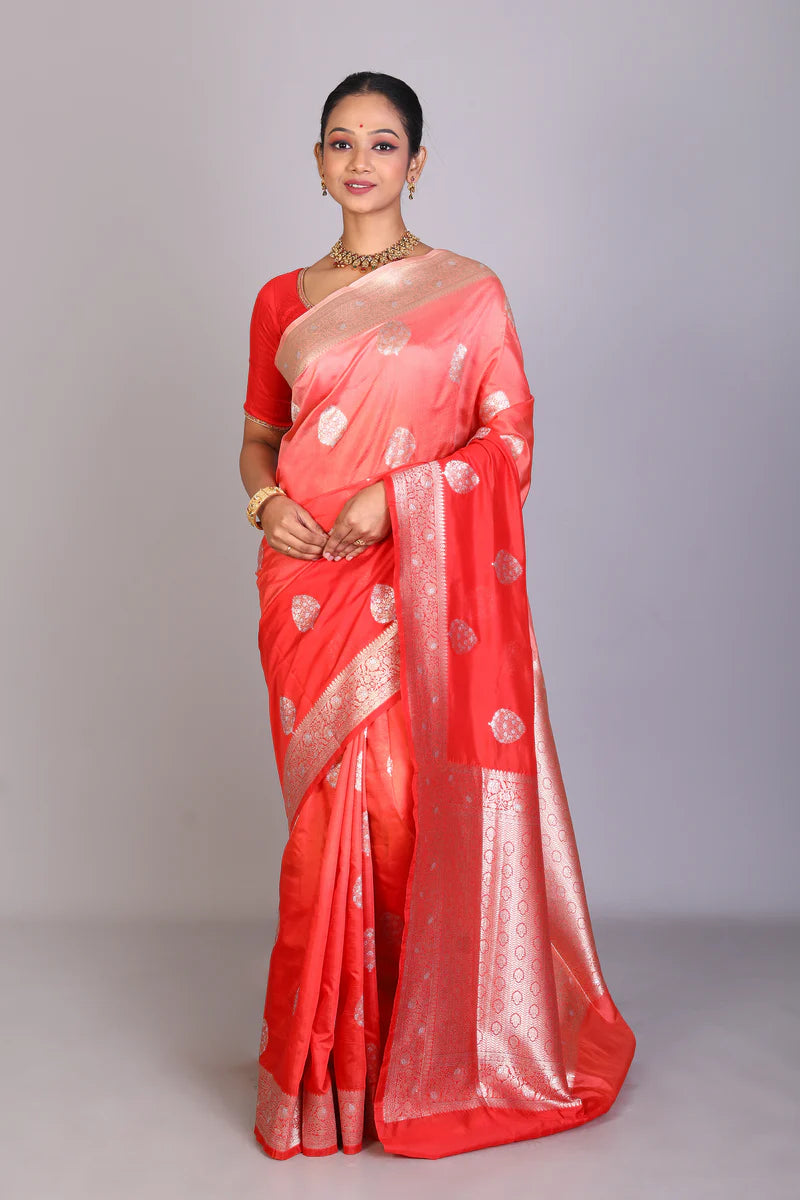 Peach Semi Katan Saree - Keya Seth Exclusive