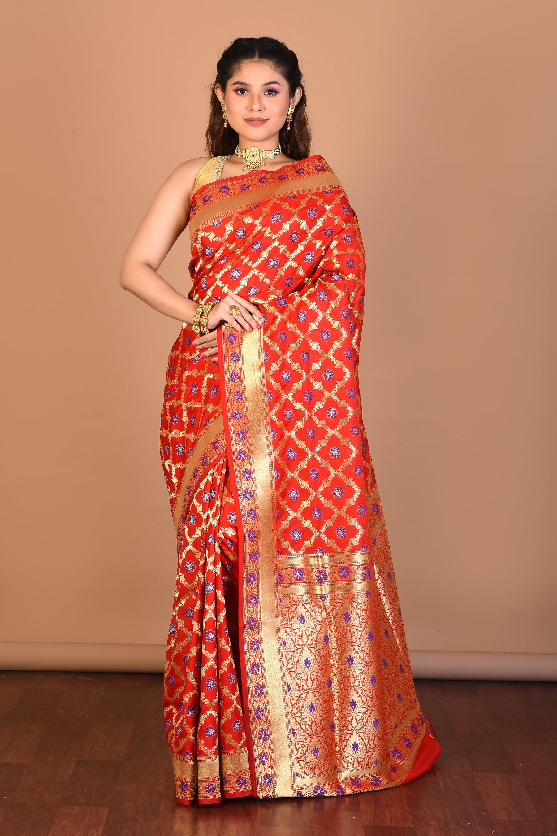 Red Blended Uppada Silk Saree with Blouse Piece - Keya Seth Exclusive