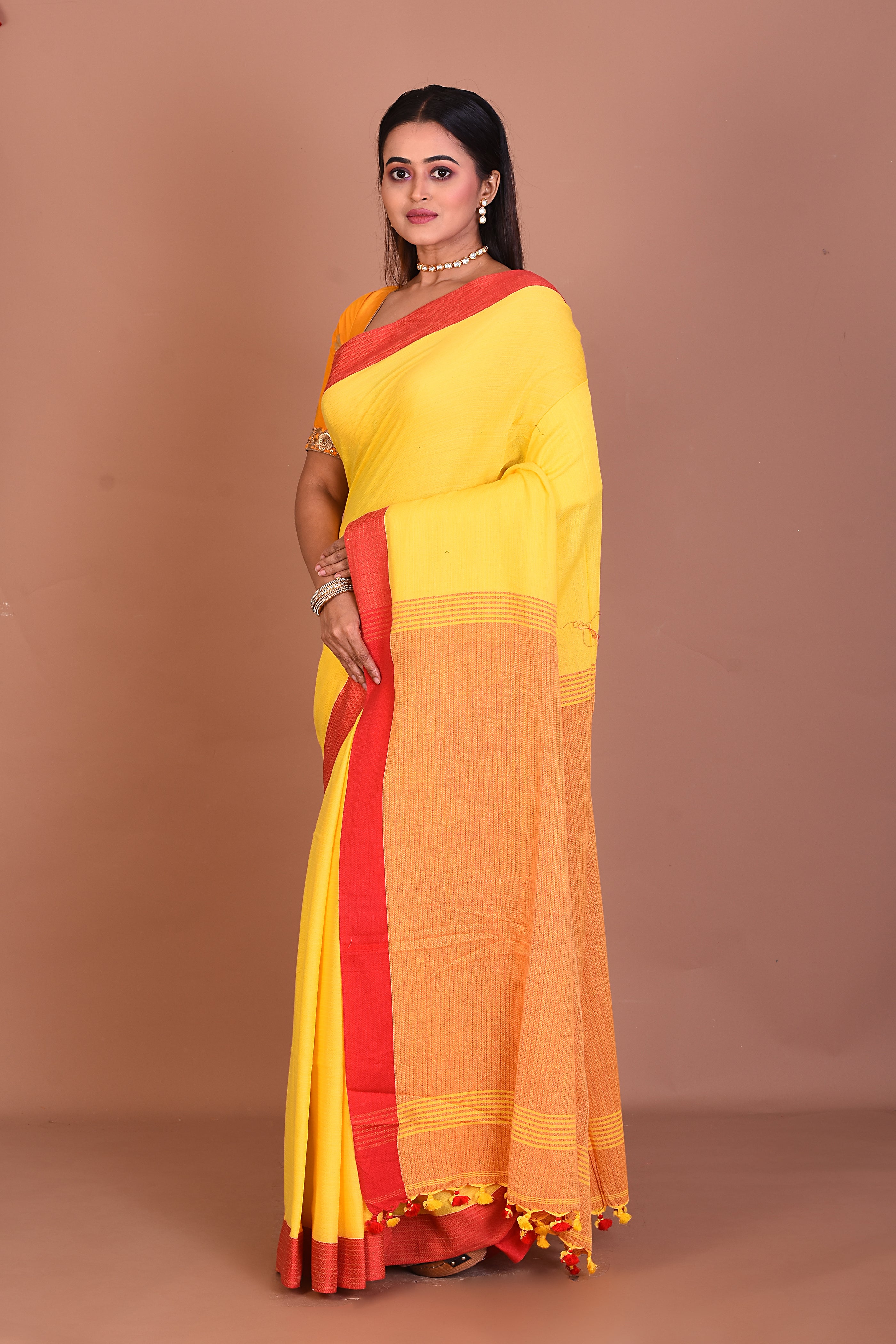 Yellow Blended Khaddi Saree - Keya Seth Exclusive