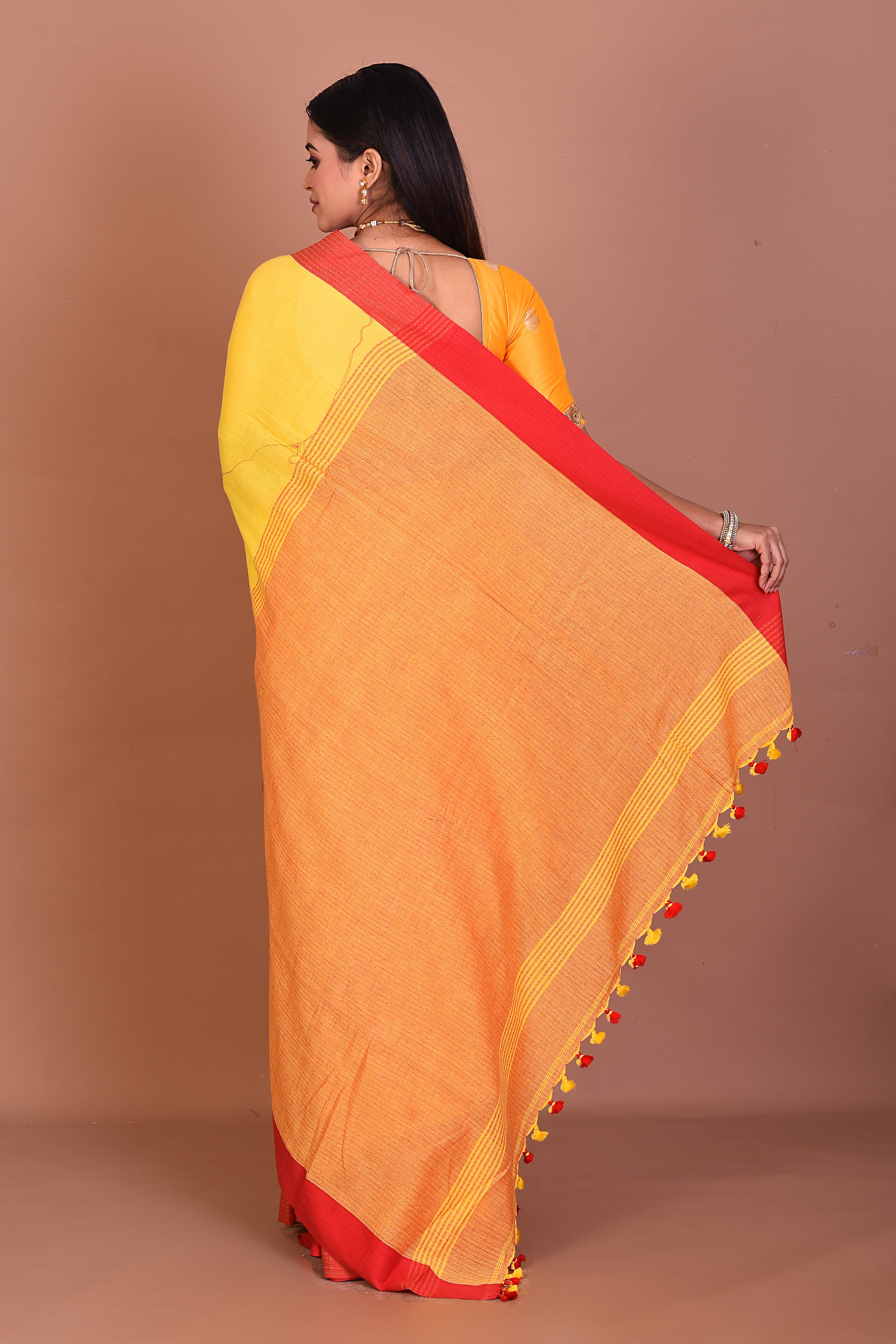 Yellow Blended Khaddi Saree - Keya Seth Exclusive