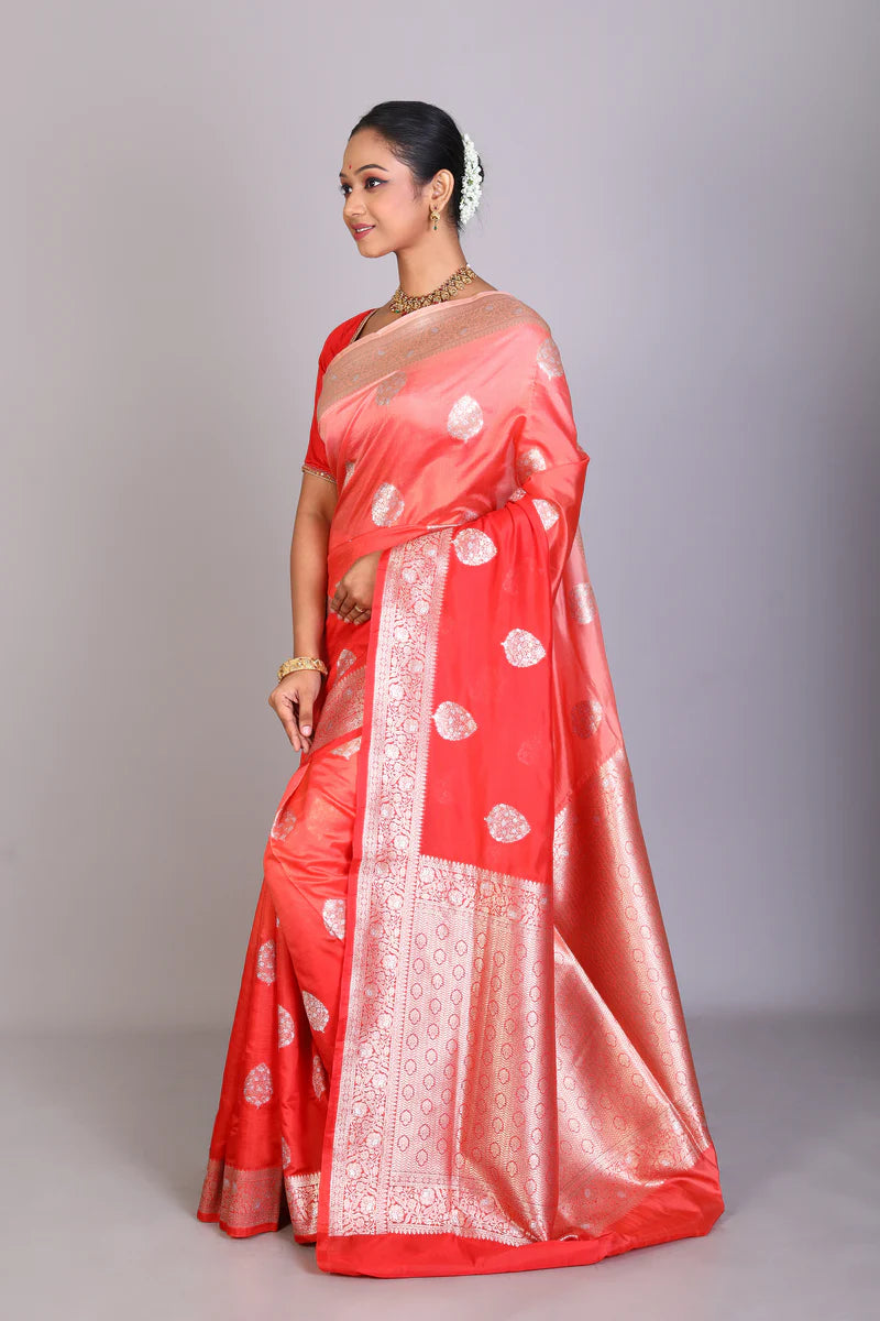 Peach Semi Katan Saree - Keya Seth Exclusive