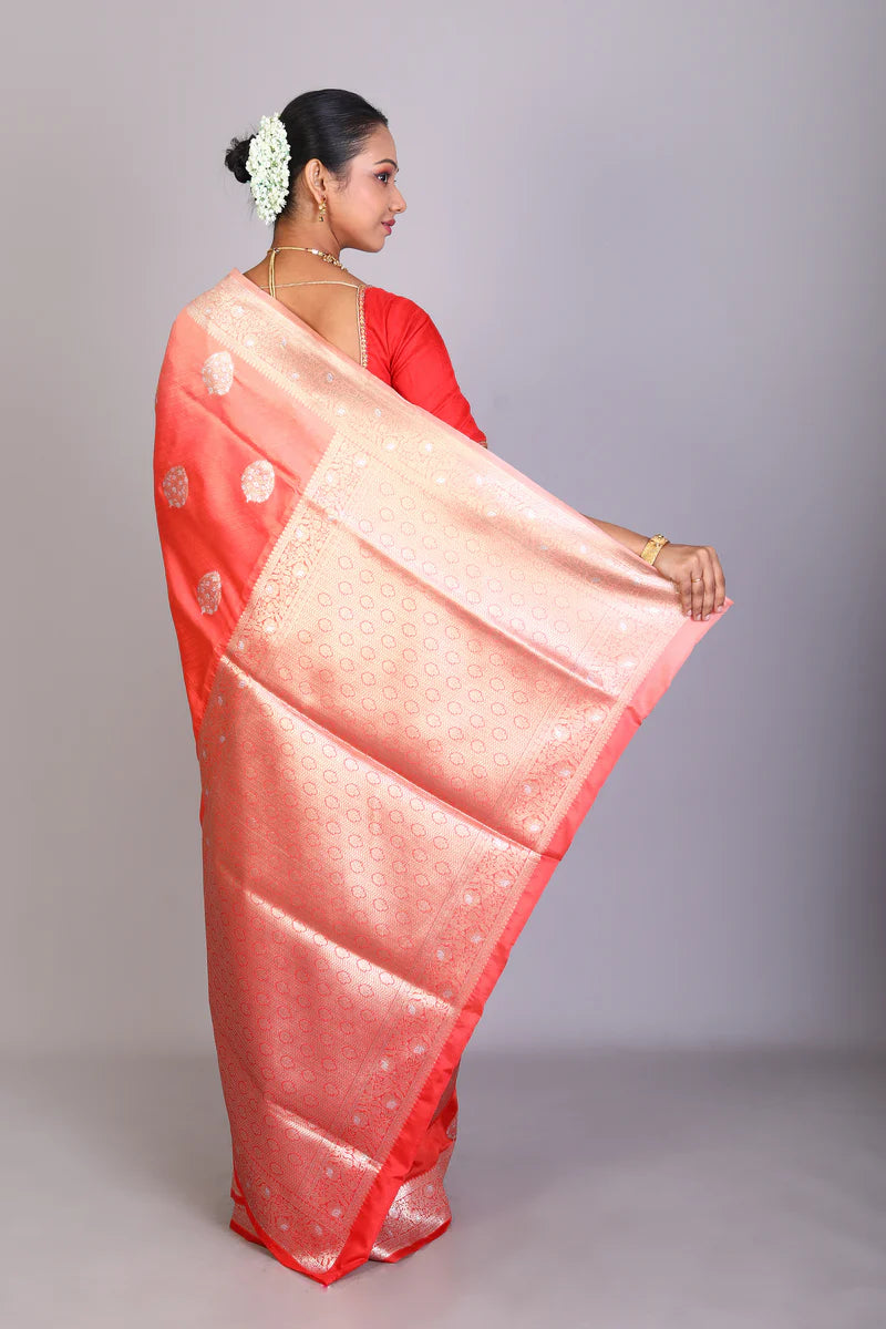 Peach Semi Katan Saree - Keya Seth Exclusive