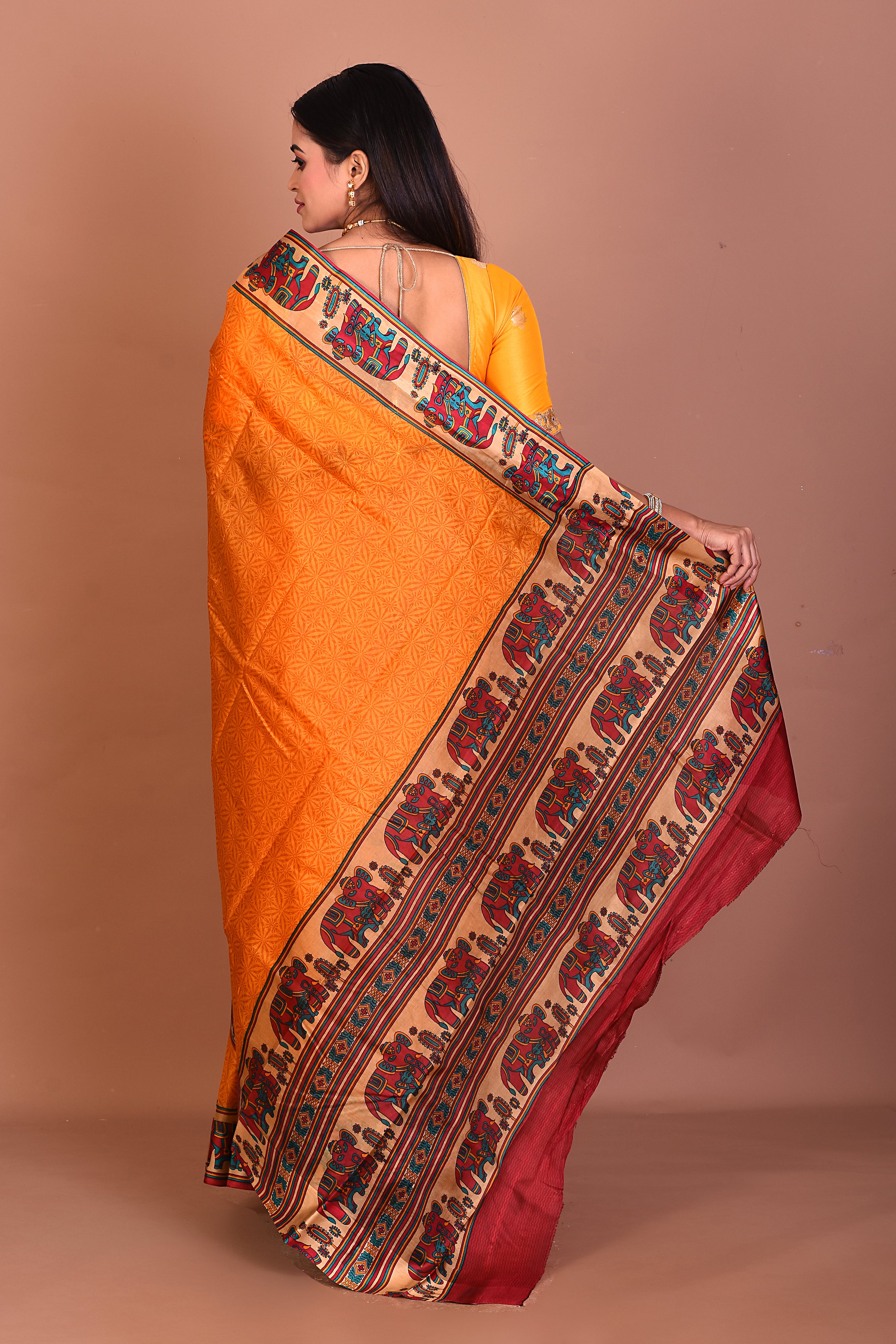 Yellow Blended Printed Silk Saree - Keya Seth Exclusive